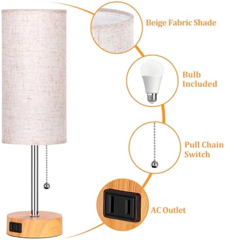 Dott Arts Table Lamp for Bedroom, 3-Color Bedside Lamps with Pull Chain