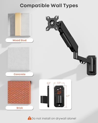 Heavy Duty Single Monitor Arm Wall Mount fits 27-45 Inch Flat/Ultrawide