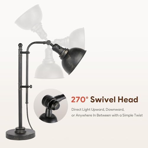 VONLUCE Rustic Desk Lamp, Adjustable Industrial Table Lamp for Home Office