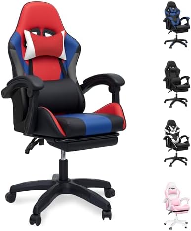 J.M.-Deco Gaming Chair Office Chair-Big and Tall Office Ergonomic Chair with Foot Rest - Comfy Desk Chair with Lumbar Support,Black and Red