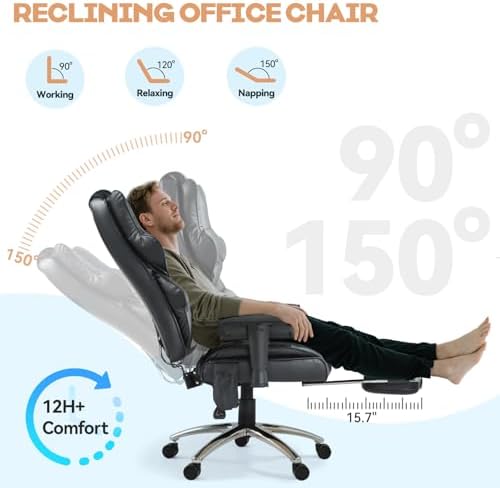 Vibration Massage Heated Office Desk Chair with Foot Rest, Black