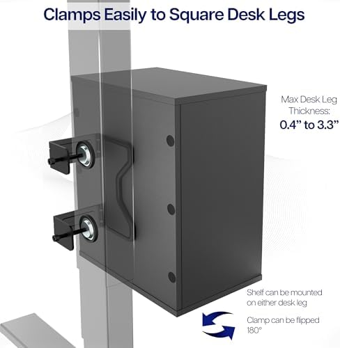 VIVO Black Clamp-on Desk Leg Shelving Unit, Storage Shelves, DESK-SHELF3CL