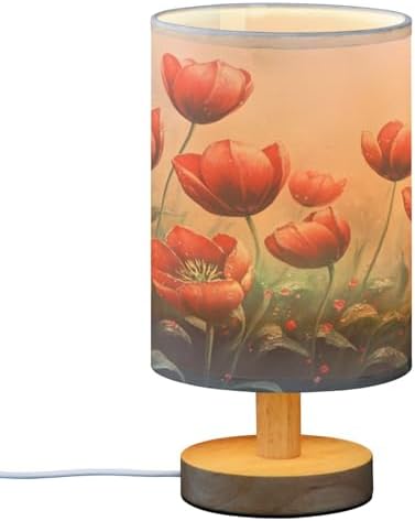 ALAZA Red Poppy Flower Leaves Oil Painting Decor Bedside Table Lamp with USB Port for Bedroom Nightstand Office Desk LED Bulb Included
