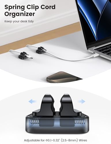 Lamicall 10 Pack [Spring Fixed] Cord Holder, Adjustable Desk Cable Clips