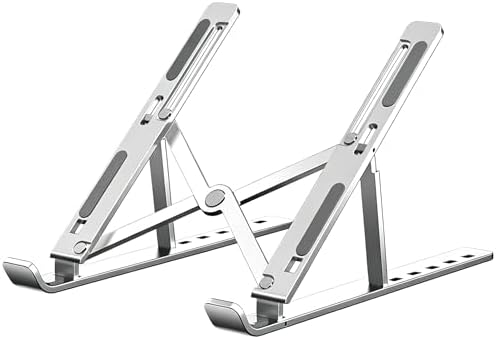 Adjustable Laptop Stand - Aluminum Foldable Portable Computer Riser for 10-15.6 Inch Laptops, Ergonomic Design with Storage Bag, Compatible with MacBook Air/Pro, HP, Dell Silver