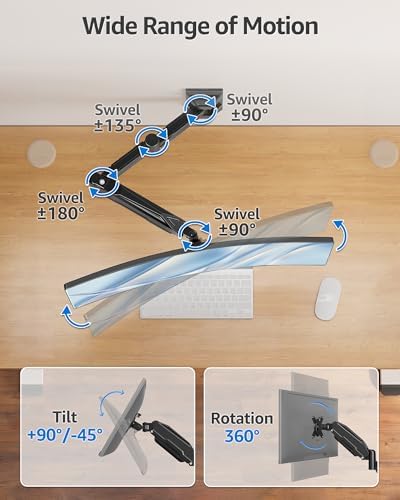 MOUNTUP Long Arm Monitor Wall Mount for 17-32” Screens, Supports 4.4-17.6lbs, Long Reach Arm Extends Up to 27.97”, Copmuter Wall Mount Monitor Arm, Full Motion Tilt Swivel Rotation, VESA 75x75 100x100