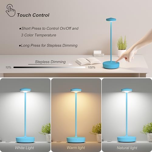 TBBGA 1 Pack Cordless Table Lamp Rechargeable, 5000mAh Battery Table Light