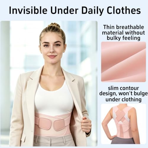 Posture Corrector for Women and Men Plus Size Full Back Support Brace Straightener Scoliosis Spine Upper Back Pain Relief Adjustable Shoulder Instant Posture Corrector with Hunchback (Pink, XX-Large)