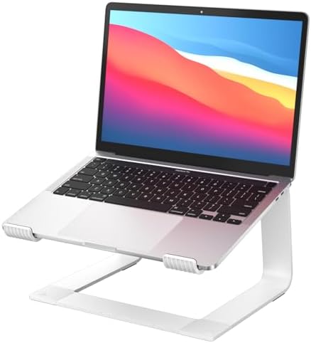 GleYo Laptop Stand for Desk Portable Computer Riser Metal Notebook Holder Printer Stand Office Desk Accessories Compatible with MacBook Air, Pro, Dell, HP, Lenovo and All 10-16" Laptops, Silver