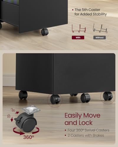 VASAGLE CUSTOS Collection - 2-Drawer File Cabinet, Small Rolling Filing Cabinet for Home Office, Printer Stand, for A4, Letter-Size Documents, 15.7 x 16.5 x 27.6 Inches, Matte Black UOFC040B16V2S