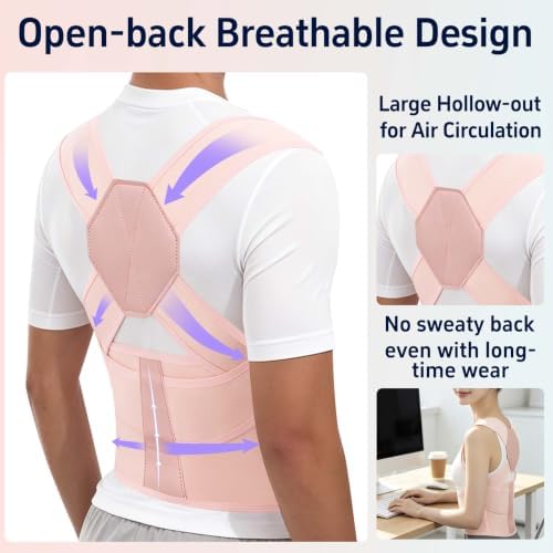 Posture Corrector for Women and Men Back Brace Upper Back Support Adjustable Breathable Shoulder Straightener (Pink, Large)
