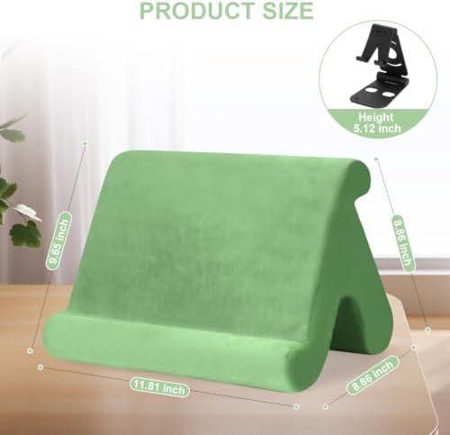 Universal Multi-Angle Tablet Stand Holder-Soft Pad Stand with black phone holder for Lap,Knee,Sofa and Bed,Compatible with iPad Pro 9.7,10.5,12.9 Air Mini 4 3,Kindle,Galaxy Tab,E-Reader (Green)