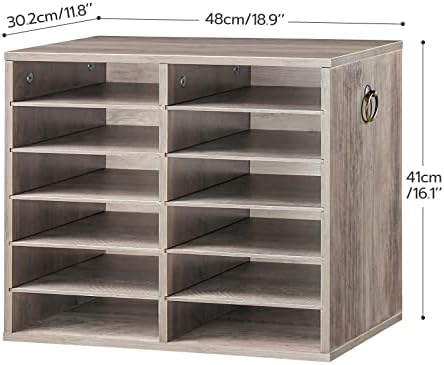 HOOBRO Literature Organizers, 12 Compartments Office Mailbox with Adjustable Shelves, Wood Countertop Literature Sorter for Office, Home, Classroom, Mailrooms Organization Greige BG12WF01