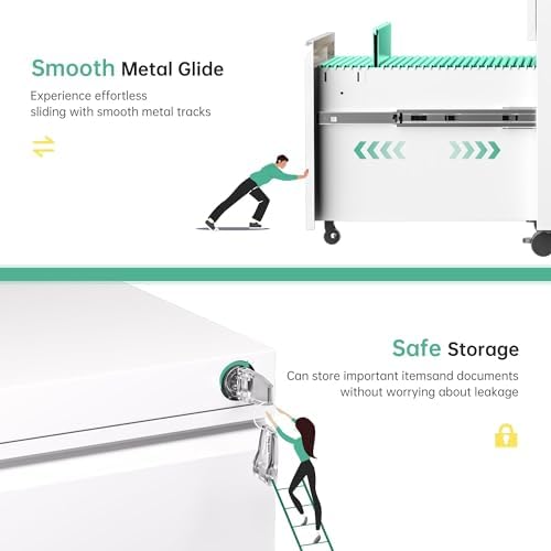Bonusall 【Fully Assembled 3 Drawer White File Cabinet, Fully Assembled Metal Rolling Filing Cabinet with Lock, Under Desk Drawer Filing Cabinets for Home Office Fit A4/Letter/Legal