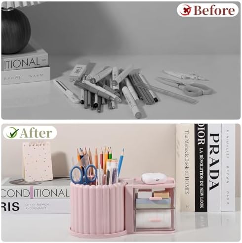 Anyoifax Rotating Pen Holder for Desk Removable Pencil Cup, Large Pink