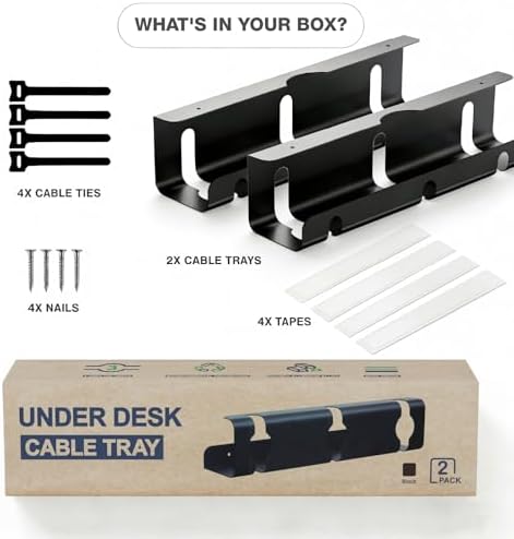 Under Desk Cable Management Tray, 2-Pack 16" Cable Raceway