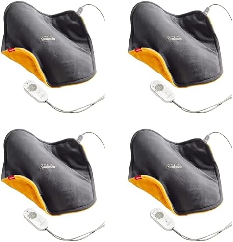 Sunbeam ConformHeat Heating Pad, 14" x 14", Lightly Weighted, Flexible Design, XpressHeat Technology, Machine-Washable, Pain Relief for Back, Shoulder, Neck, Grey, 1 Count (Pack of 4)