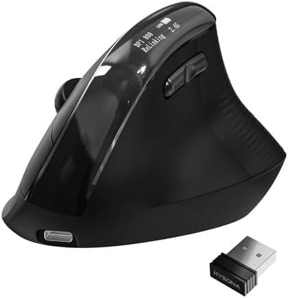 Wireless Ergonomic Mouse with Screen，Bluetooth Vertical Mouse Rechargeable, Quiet Clicks, USB Ergo Design Cordless Mice Compatible for Windows, PC, Laptop, Mac OS, Black