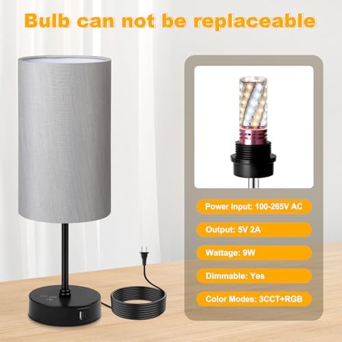 Unicozin 17Inch Table Lamp for Bedroom, Touch Control Bedside Lamp for Reading, 3 CCT & 7 RGB Color Changing, Dimmable Nightstand Lamp for Kids Room Living Room Office, Grey Shade