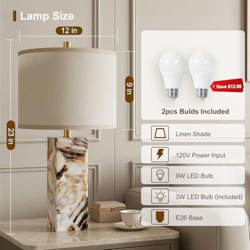 Scenekoy 23" Alabaster Table Lamps Set of 2 with Night Light for Bedroom