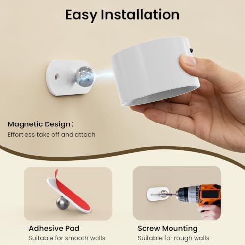 Koopala 3PACK Rechargeable LED Wall Sconce, Cordless Battery with Remote, Powered Wall Sconce, 3 Brightness Levels, 360° Swivel Magnetic Shade for Bedrooms, Hallways, Den and Reading Spaces（White）