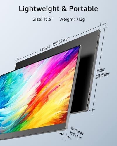 Yodoit Portable Monitor for Laptop, 15.6" 1920×1080 FHD IPS Travel Screen Display with Built-in Adjustable Stand Dual Speakers for MacBook PC Xbox (Black)