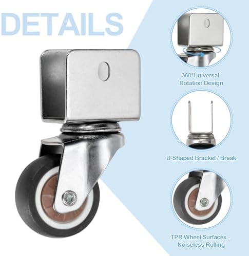 PATIKIL 1.25 Inch Caster Wheels, 4 Pcs Swivel Casters with 0.7" U Bracket Opening 55 Lb Capacity Per Caster for Furniture Office Chairs Carts and Cabinets, Brown