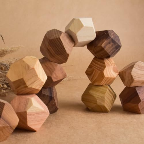 Wooden Stacking Stones Board Game Hardwood Balancing Blocks Party Game, Unique Handmade Sensory Stacking Rocks, Aesthetic Desk Decor Gift