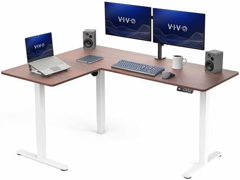 VIVO Dark Walnut 63 x 47 in Corner Standing Desk, DESK-E3CTWD-47