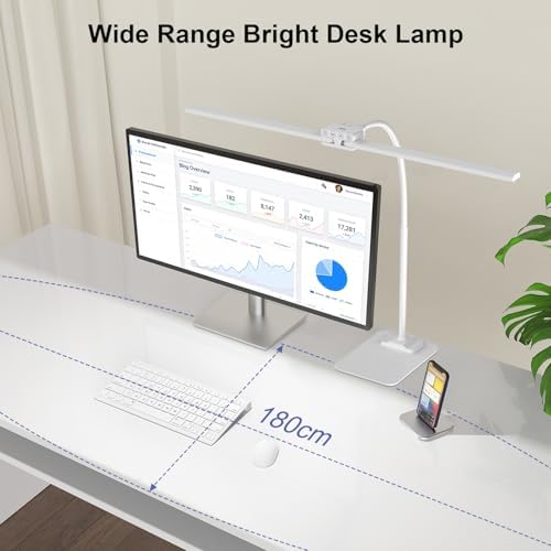 24W Led Desk Lamps with Base for Office Home, 31.5-in Double Head, White