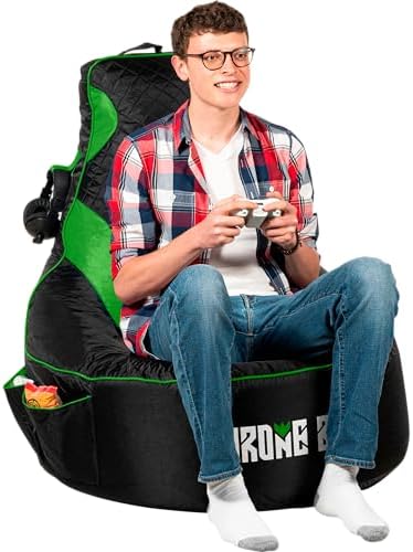 Gaming Bean Bag Chair Cover for Adults, High Back, Large Pockets, Green