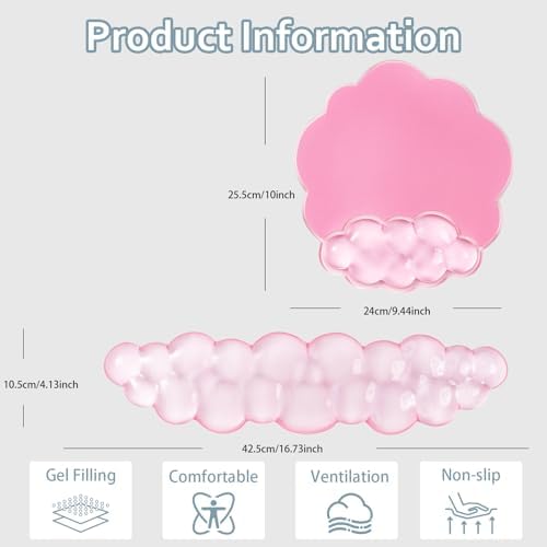 Pink Cloud Gel Wrist Rest for Keyboard and Mouse - Ergonomic Mouse Pad