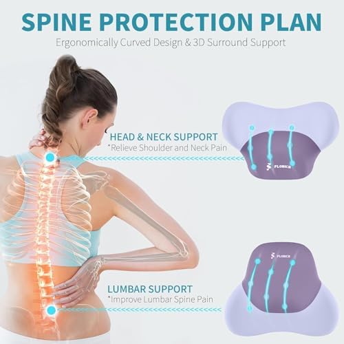 FLORICH Seat Cushion and Lumbar Support Pillow for Office Chair Car Neck Headrest Pillow Memory Foam Seat Pads Pressure Relief Back Cushion and Carseat Pads(Purple)