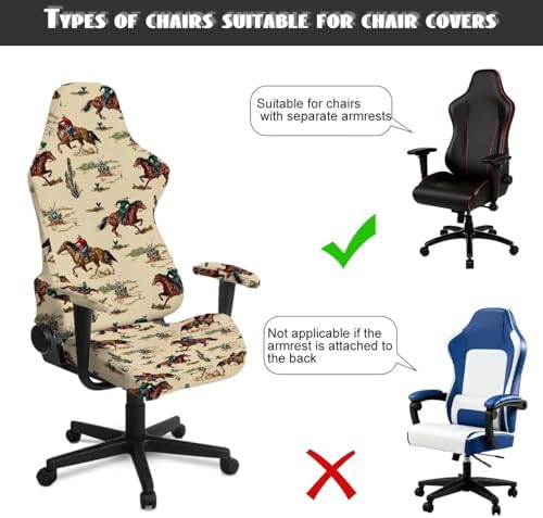 Western Cowboy Print Gaming Chair Cover with Armrest Cover Rustic Style Zippered Slipcover Stain Resistant Universal Swivel Office Desk Chair Protector