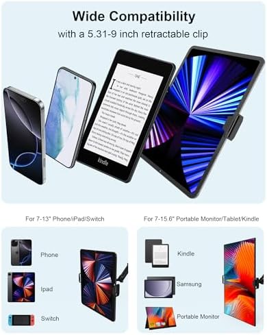 17.3" Portable Monitor Stand, Foldable Tablet Arm Mount for Desk, Kindle Holder for Reading in Bed, Adjustable Phone Stand Compatible with iPad Pro Air Mini, Samsung Galaxy Tab S9, Kindle, Cell Phone