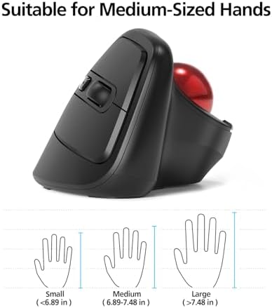 MicroPack Ergonomic Wireless Mouse with Trackball and 5 Adjustable DPI, Easy Thumb Control, Precise & Smooth Tracking. Update Bluetooth Medium-Sized Right Hand Mouse for Laptop, PC, Mac, Windows