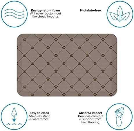GelPro Designer Cushioned Anti-Fatigue Comfort Floor Mat, Padded Stain-Resistant, Waterproof, Non-Slip Comfort Padded Desk/Office Mat, 20 x 32, Paw Print Lattice Basset Brown