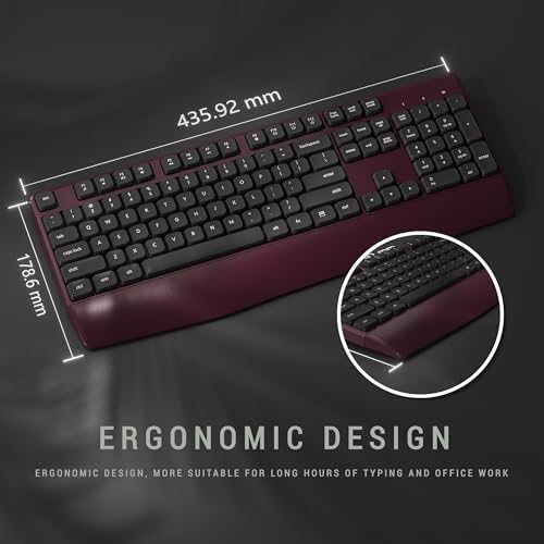 MPTOG Ergonomic Wireless Keyboard and Mouse Combo, Claret