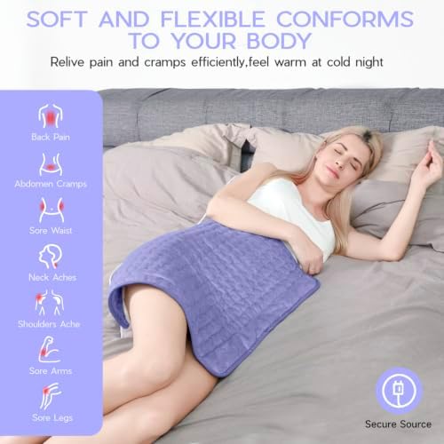 Heating Pad for Back, Neck, Abdomen, Fast Heating Electric Pad for Neck and Shoulders, Soft Dry/Moist Therapy, Auto Off Timer, Cozy Mother' s Day Gift Perfect for Women/Moms