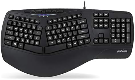 Perixx PERIBOARD-312 Ergonomic Backlit Keyboard - Wired USB with 2 Hubs - Natural Split Design - White LED - Black