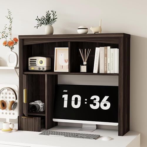 Desktop Shelf, Wooden Desk Hutch with Storage, Desktop Bookshelf