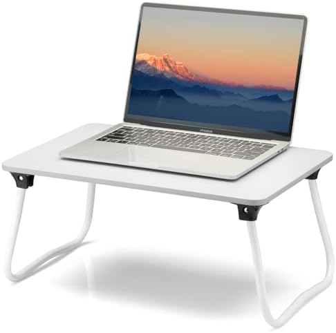 ZEAPTAC Laptop Bed Desk, Foldable Lap Desk, Portable Laptop Stand, Lightweight & Mini Table for Breakfast/Picnic/Drawing/Couch/Floor - White