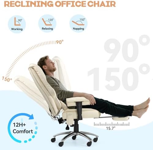 Vibrate Massage Heated Executive Office Chair for Home Office, Beige