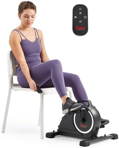 Sunny Health & Fitness Smart Motorized 2-in-1 Pedal Exerciser, Indoor Compact Under-Desk Mini Bike for Low-Impact Cardio Workout and Physical Therapy, Free SunnyFit Training App Connection