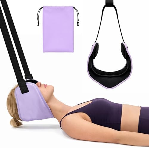 SPRING SEAON Neck Hammock Cervical Traction Device with Ear Pads, Purple