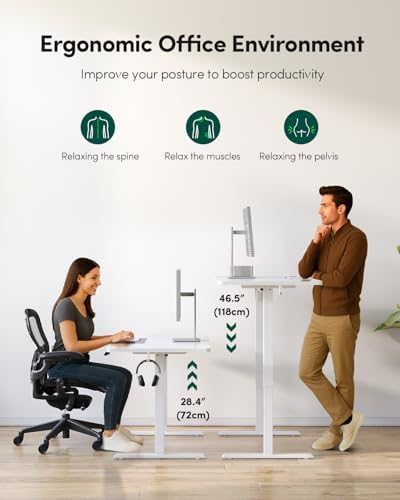 CubiCubi 60 x 24 Large One-Piece Electric Adjustable Standing Desk, White
