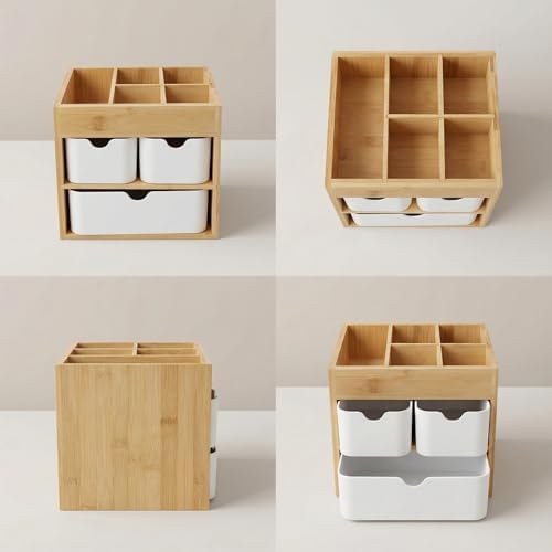 Small Bamboo Makeup Organizer（5.7" D x 8" W x 7.5" H）