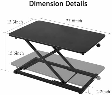 Standing Desk Converter Keyboard Riser Height Adjustable Black 23.6 Inch