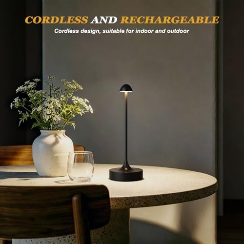 Cordless Rechargeable Table Lamp, Battery Operated Desk Lamp, Black, 2 Pack