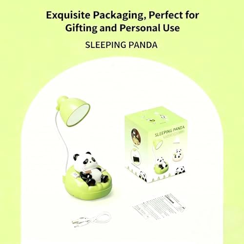 Cute Panda Night Light with Phone Stand & Storage, Rechargeable Bedside Lamp, 3-Level Touch Control Adjustable, LED Desk Lamp with USB for Bedroom Study Room, Boys Girls Gift (Green)